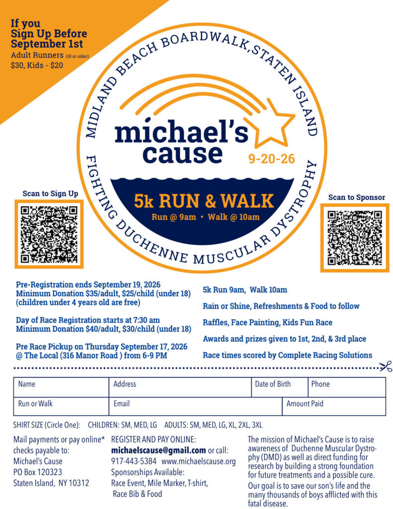 Michael’s Cause Step for a Cure 5K Run and Walk registration form with pricing, race details, and participant information fields.
